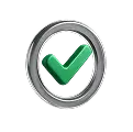 Metallic circular icon with a green checkmark in the center, indicating successful submission.
